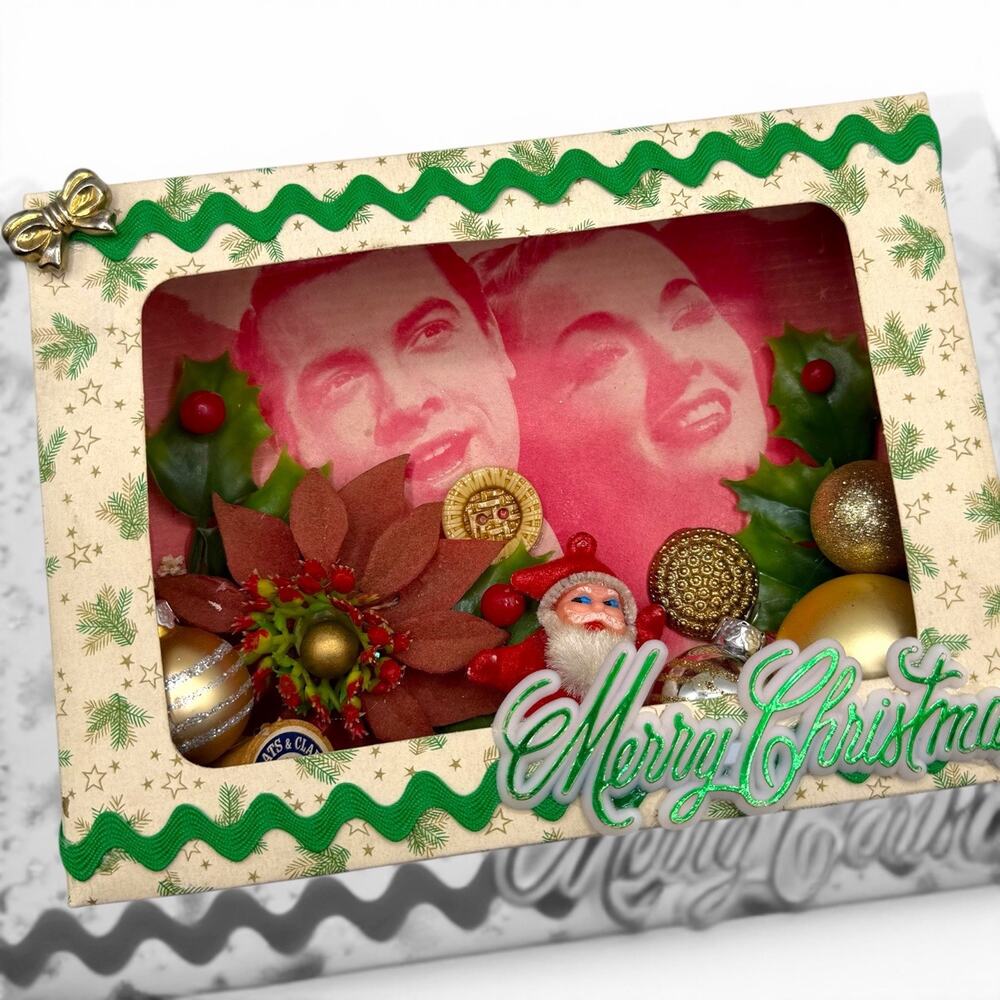 Vintage Christmas Diorama Assemblage Ornament Box Santa Handmade Art Kitsch